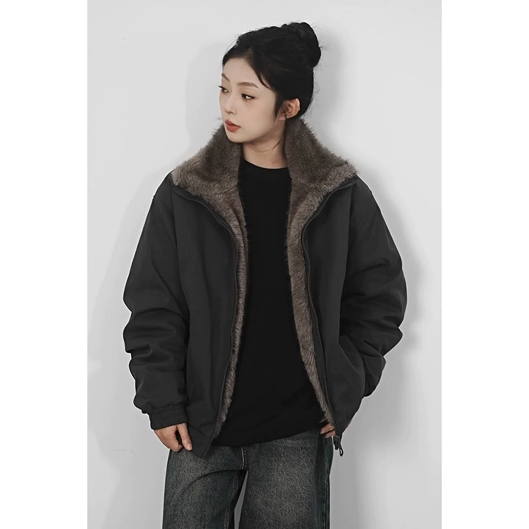 【两面穿座山雕】双色银蓝狐重磅棉衣男女冬季加绒加厚情侣棉服外套