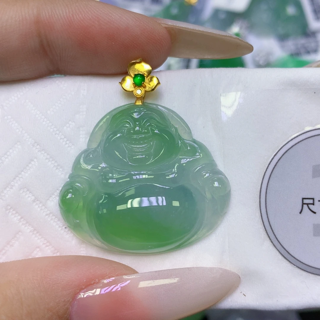 翡翠18K金镶嵌颈饰天然缅甸翡翠a货百元以上9元证书费自理