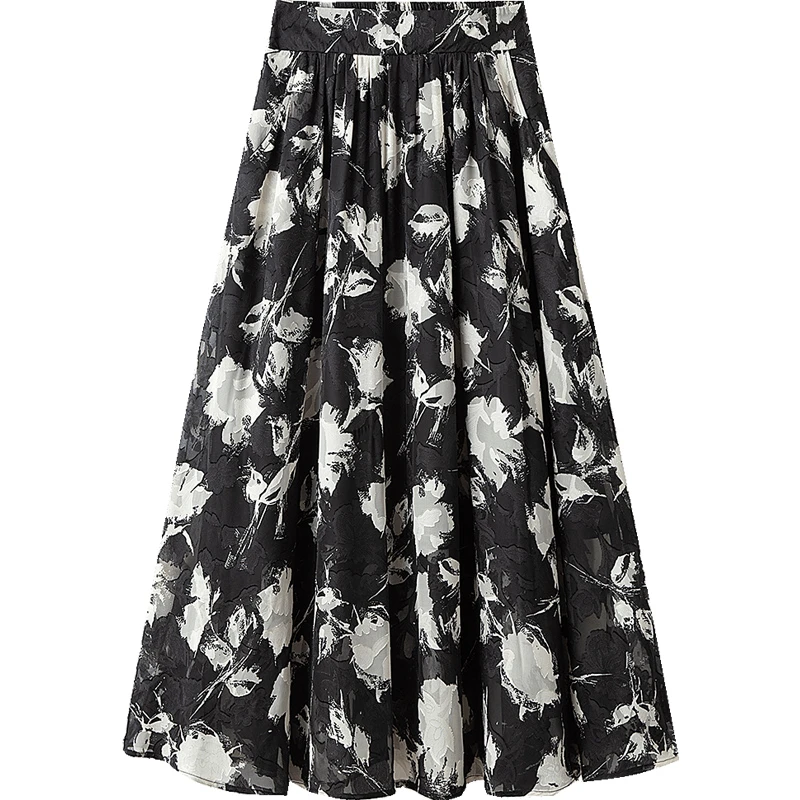 丝柏舍2025冬装冬季欧若风撞色印花高腰A字半身裙S51R0879B