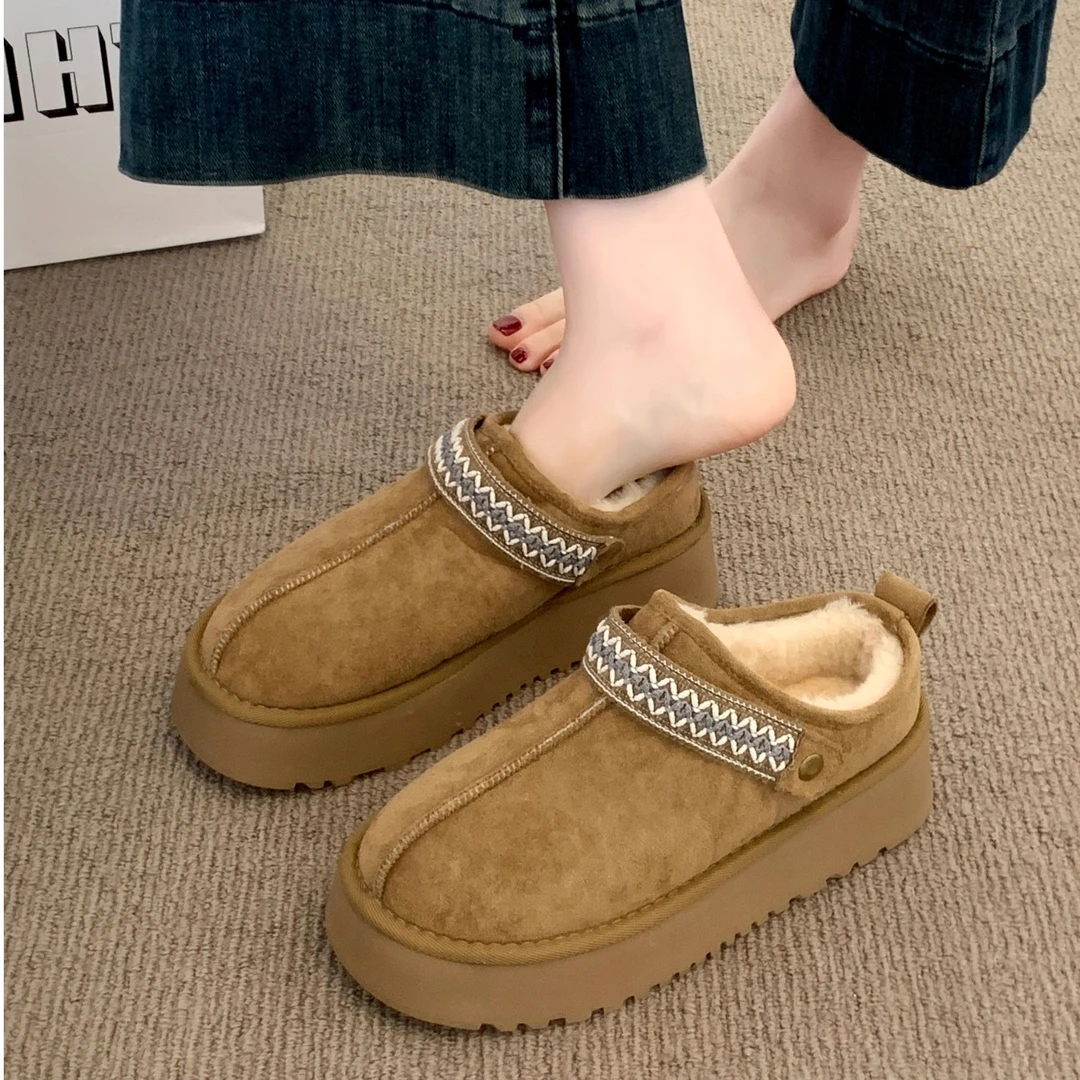 三福雪地靴女冬皮毛一体2025新款一脚蹬毛毛鞋子加绒加厚东北棉鞋