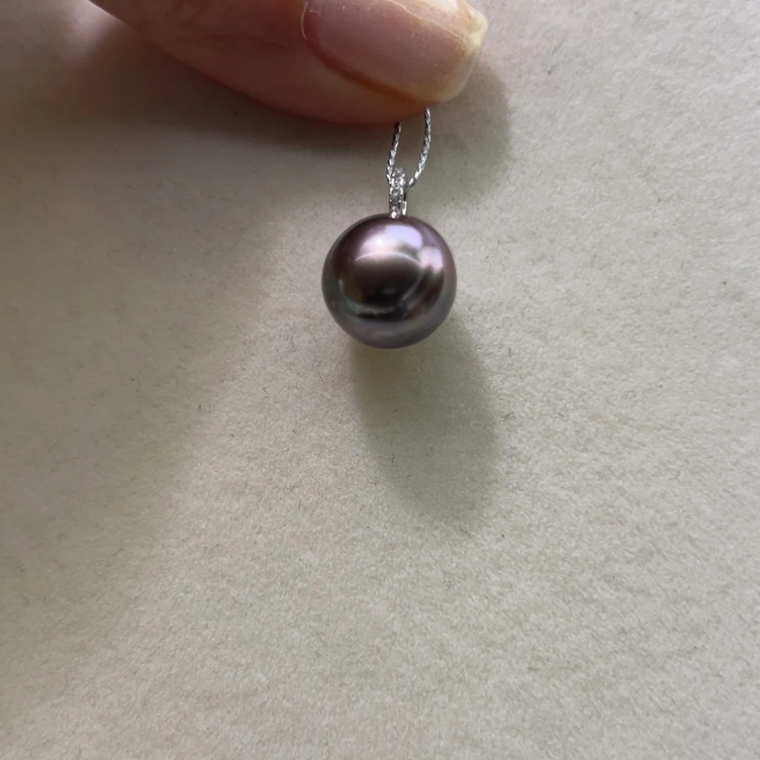 银S925镶嵌吊坠(不含链)海水珍珠12.2mm紫色近圆炫彩