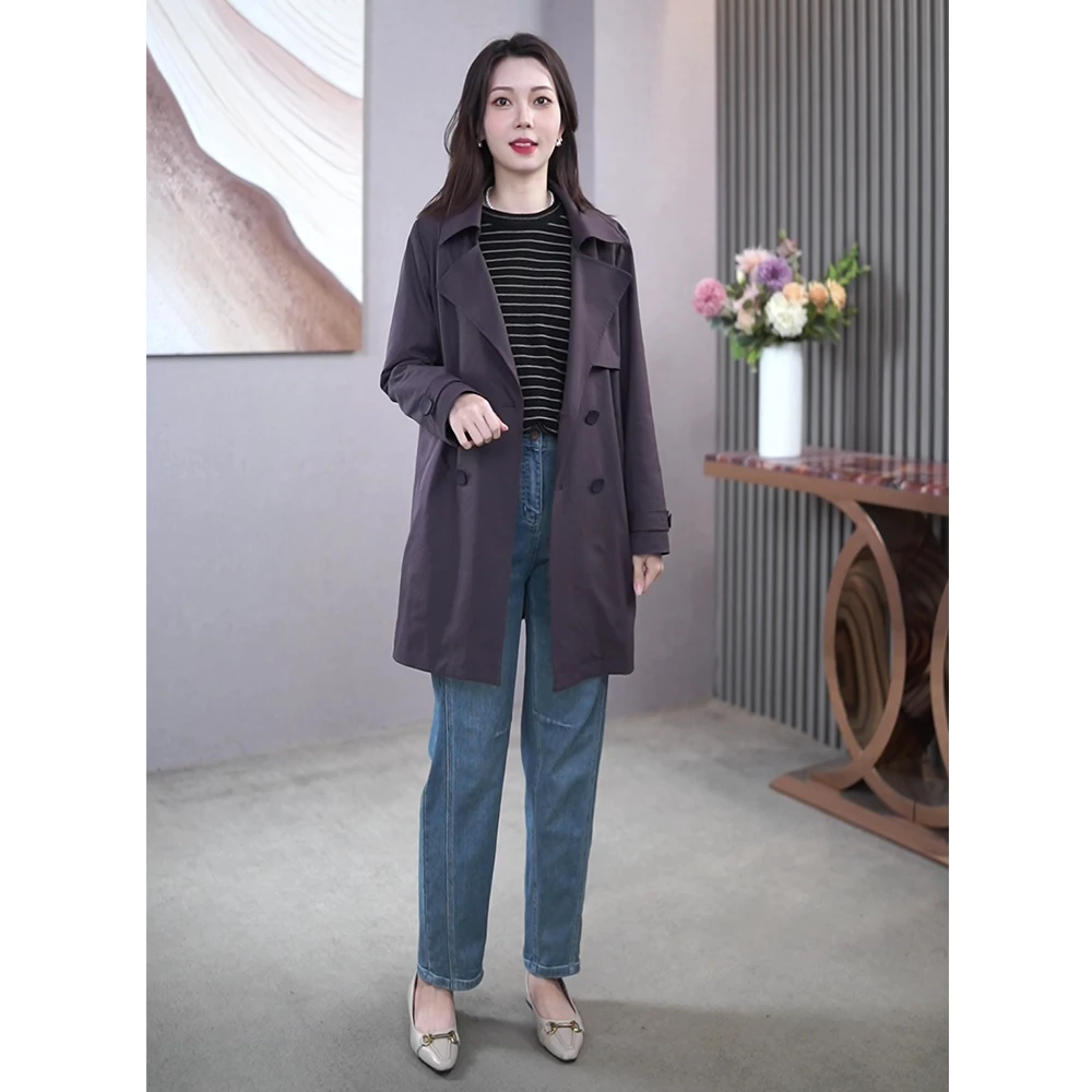 阿吉多紫色长袖风衣女秋季2025新款高级气质慵懒松弛感外套上衣