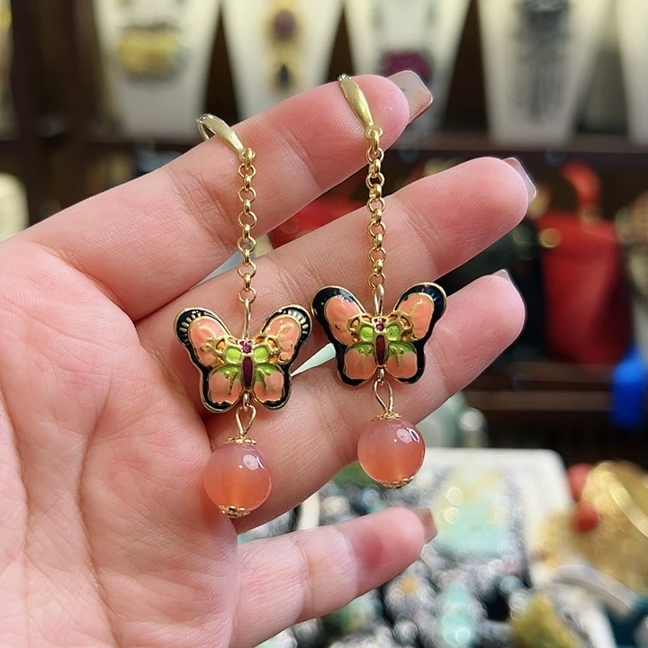 玛瑙/玉髓耳环未镶嵌古风