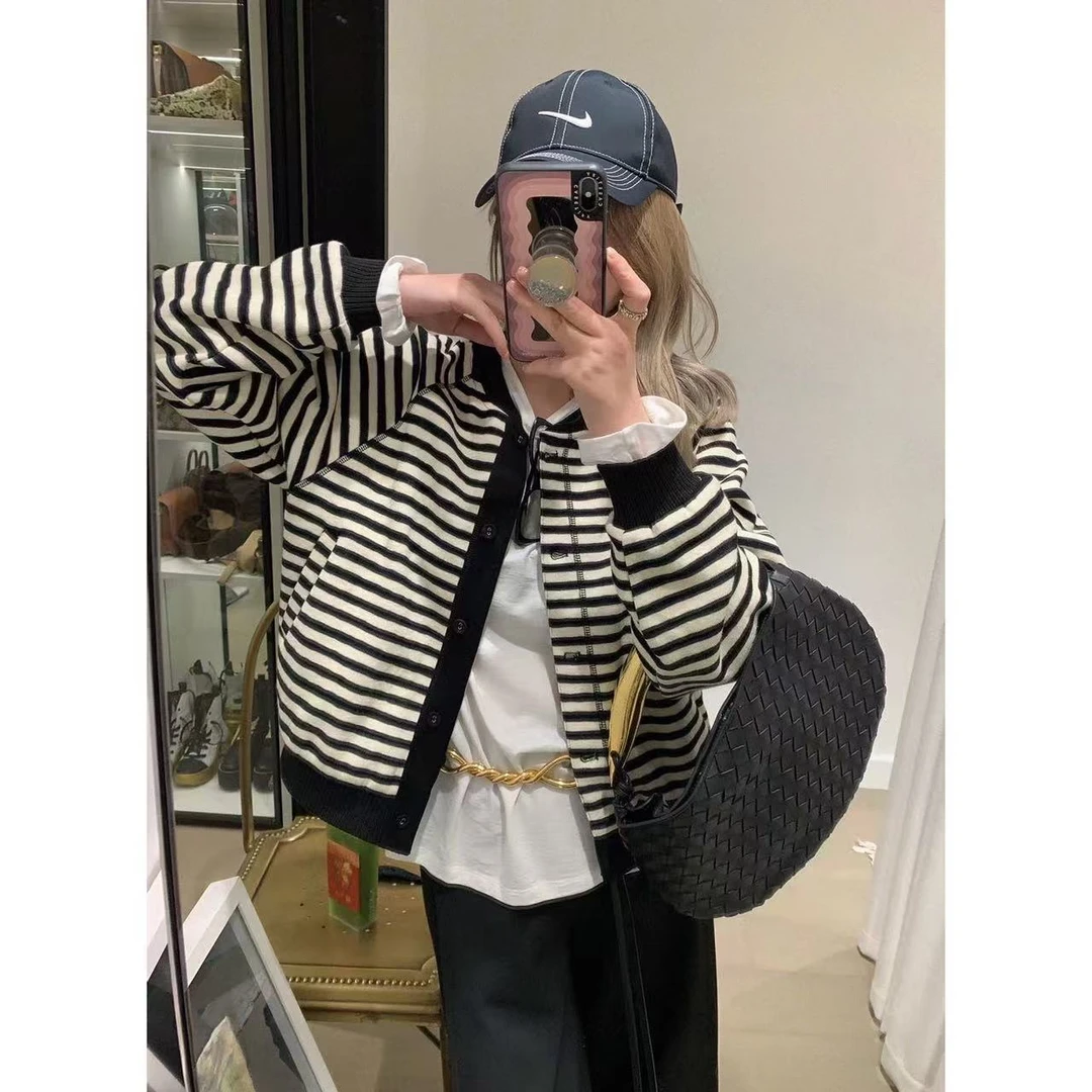 欧洲站设计感长袖黑白外套