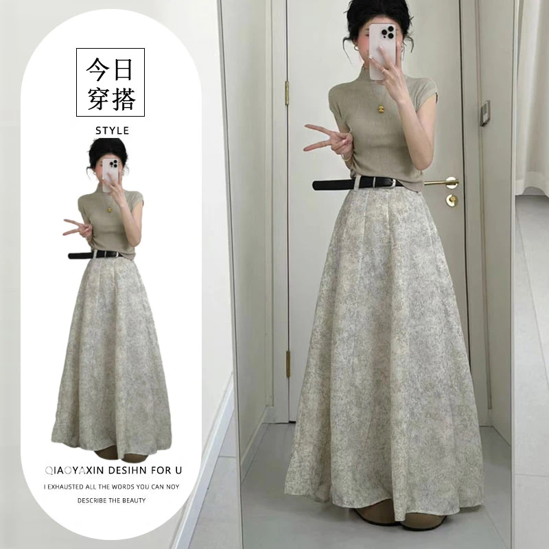 2025夏季超火穿搭一整套法式别致小飞袖上衣小众a字半身裙两件套