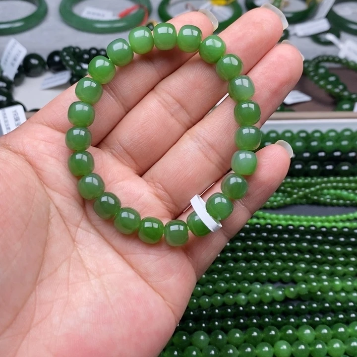 未镶嵌手串和田玉（碧玉）星**✨卡9直切老型珠