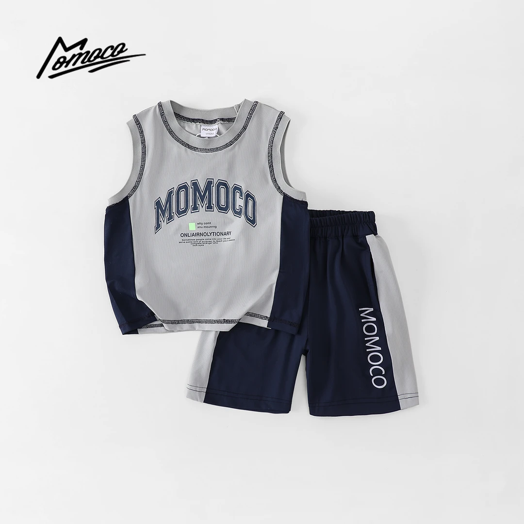 MOMOCO夏季男童潮流休闲套装可爱印花字母两件套77230578859