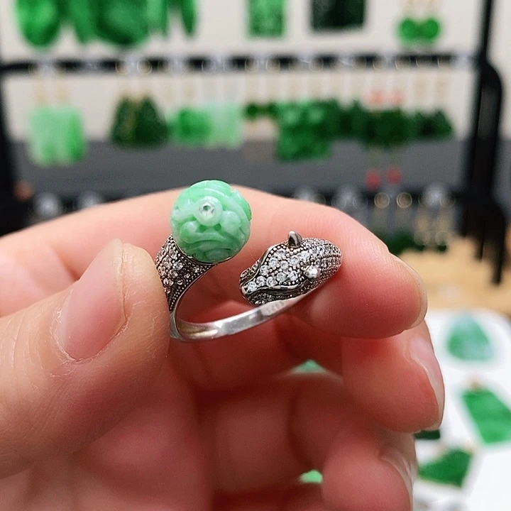 翡翠银S925镶嵌耳饰挂件