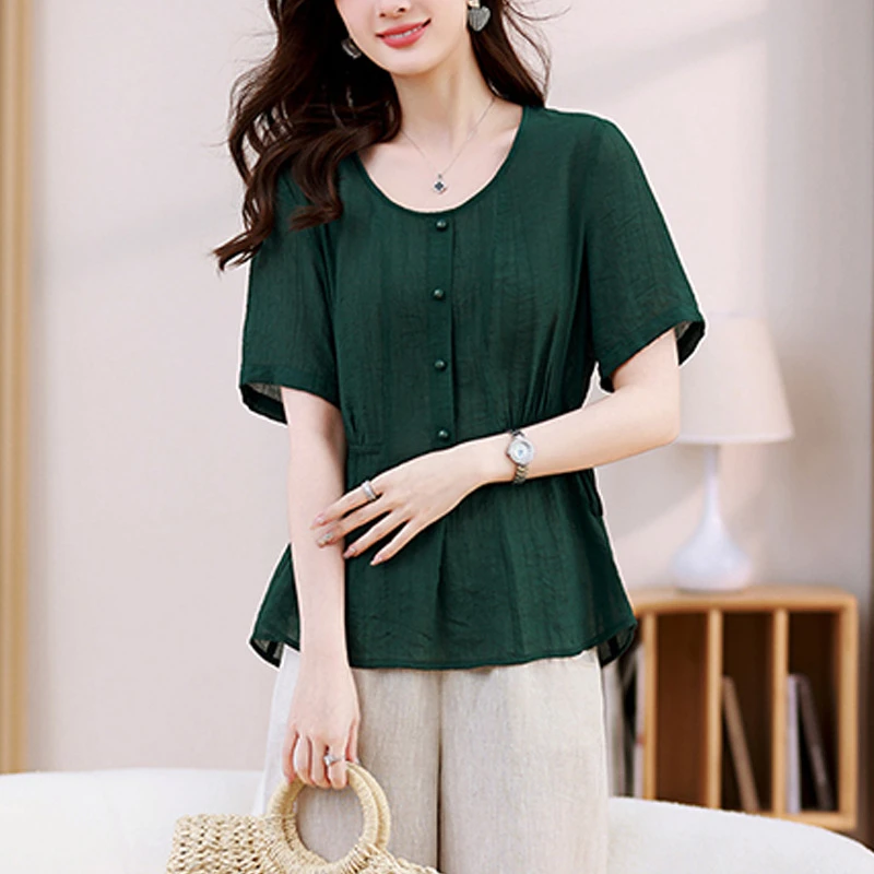 6010-1中年妈妈夏装短袖t恤女2025新款高端夏季薄款好看休闲上衣