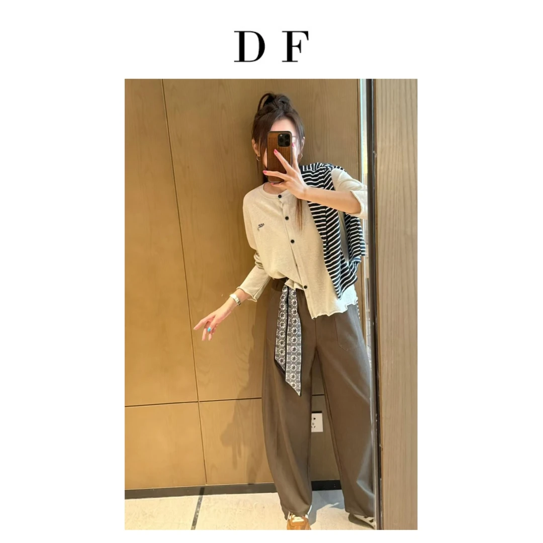 十色ins风日系简约刺绣字母系扣开衫女25秋季新款宽松百搭长袖T恤