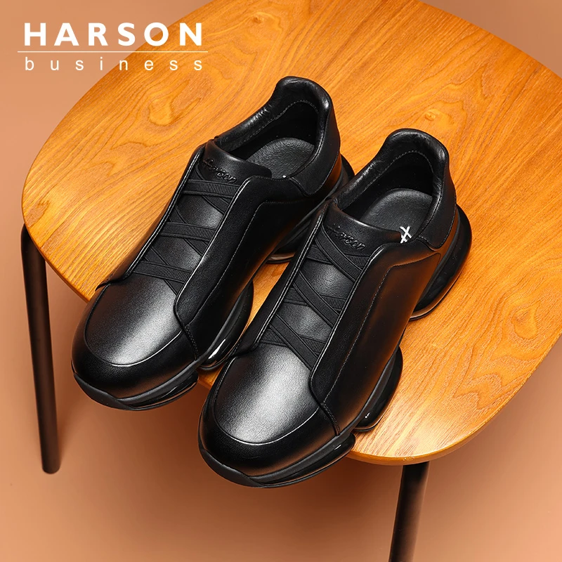 Harson/哈森牛皮鞋软底防滑休闲皮鞋爸爸鞋男士真皮系带