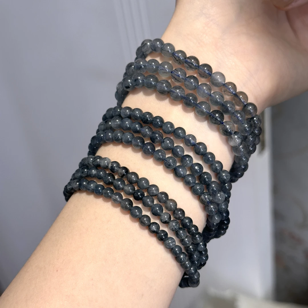 天然蓝钢丝蓝兔毛多圈手串 多样性发其一 T91