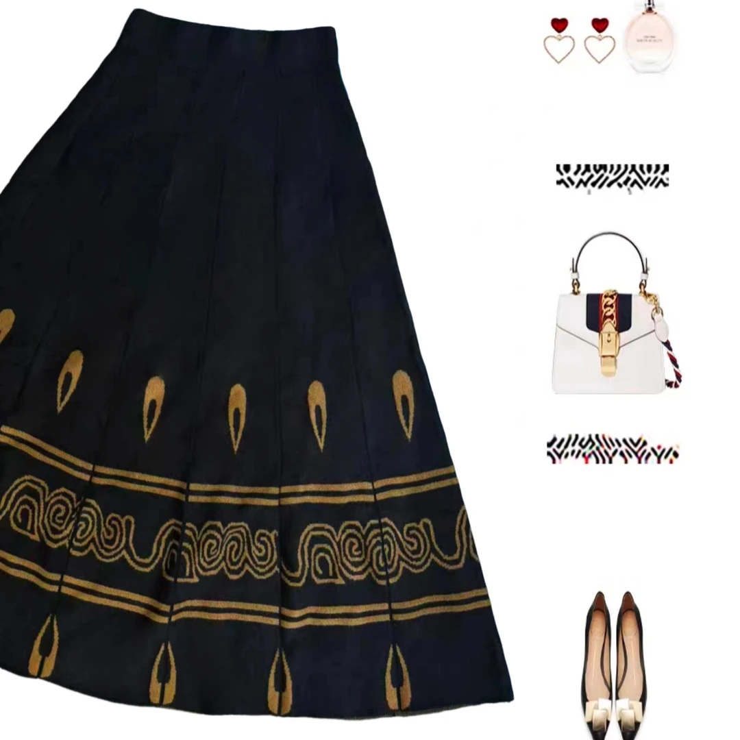 120秋冬孔雀马面裙大摆裙a字裙伞裙高腰长裙复古新款时尚半身裙女