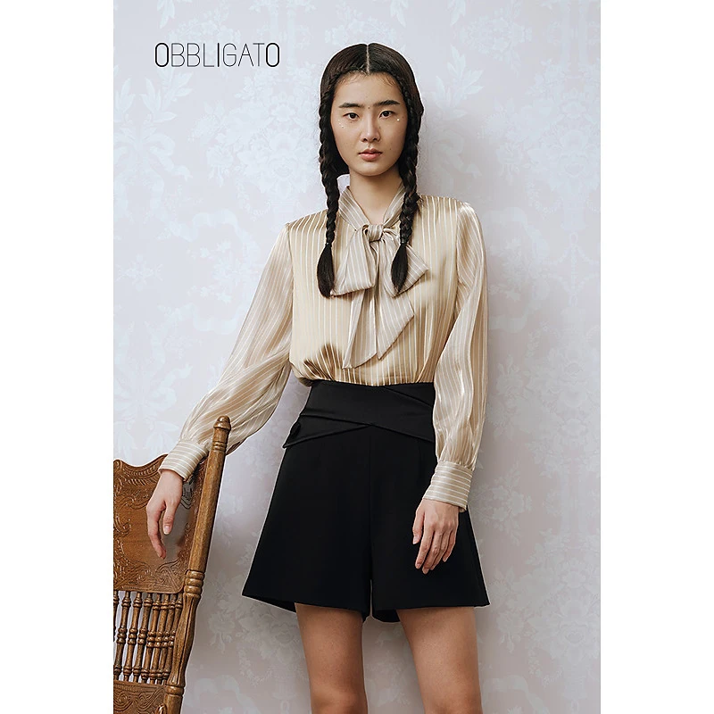 OBBLIGATO奥丽嘉朵春季1C33170120流光纱系带女上衣