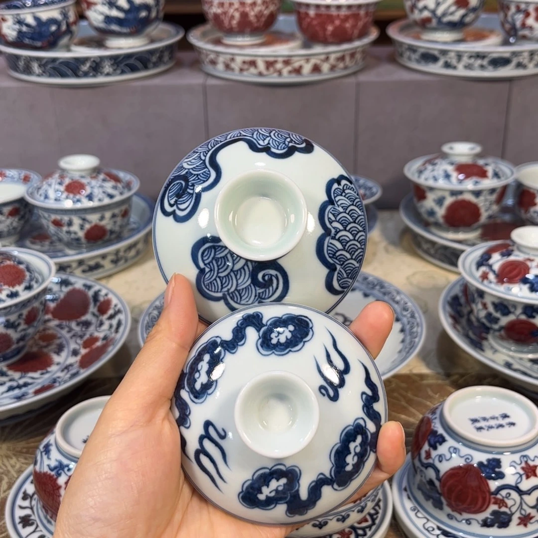 尤***道仿元青花盖子两个