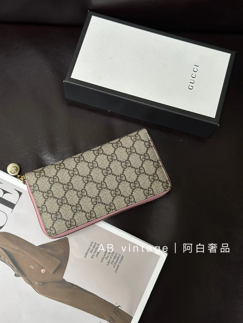 99新 GUCCI/古驰 阿白奢品｜gucci 珍珠老花钱包大全套