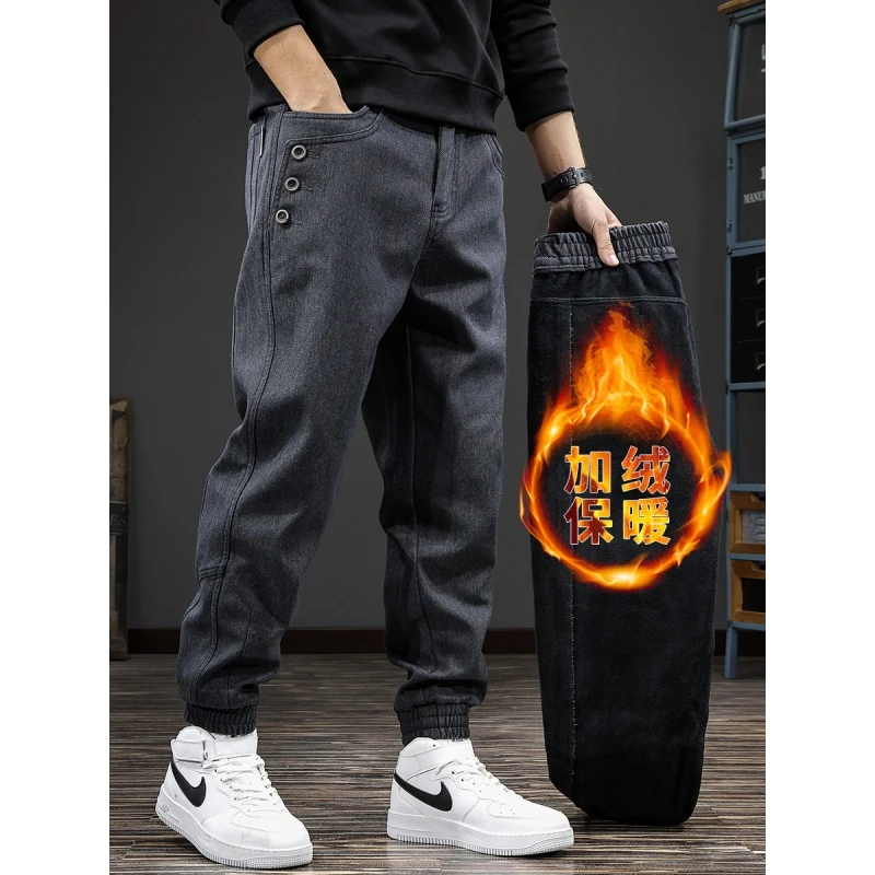 LEIGHZ/雷茨加厚男士休闲裤新款裤子束脚工装裤运动潮牌哈伦裤男