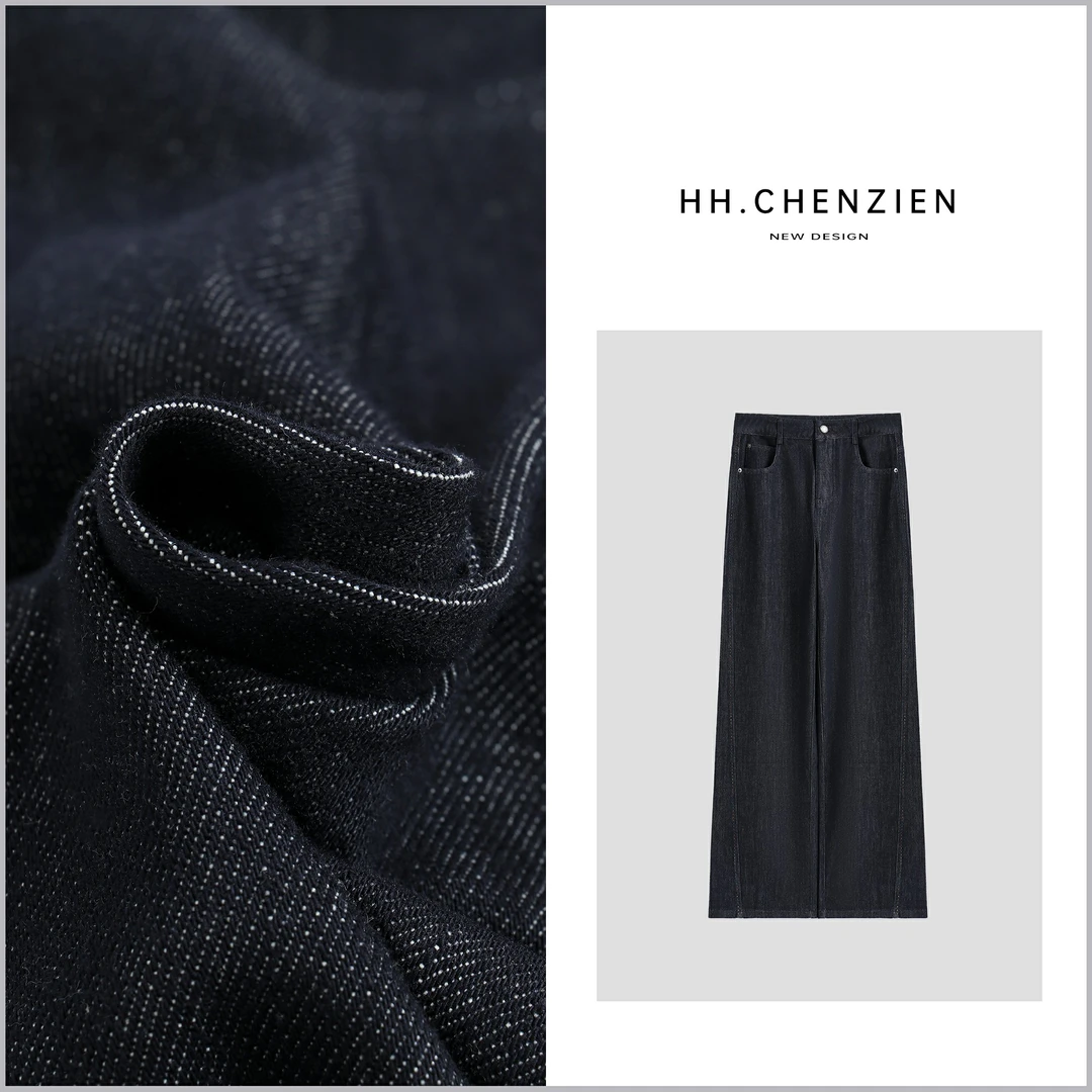 【黑黑家】早秋款秋款新款后腰弹力明线条设计净版显瘦牛仔裤