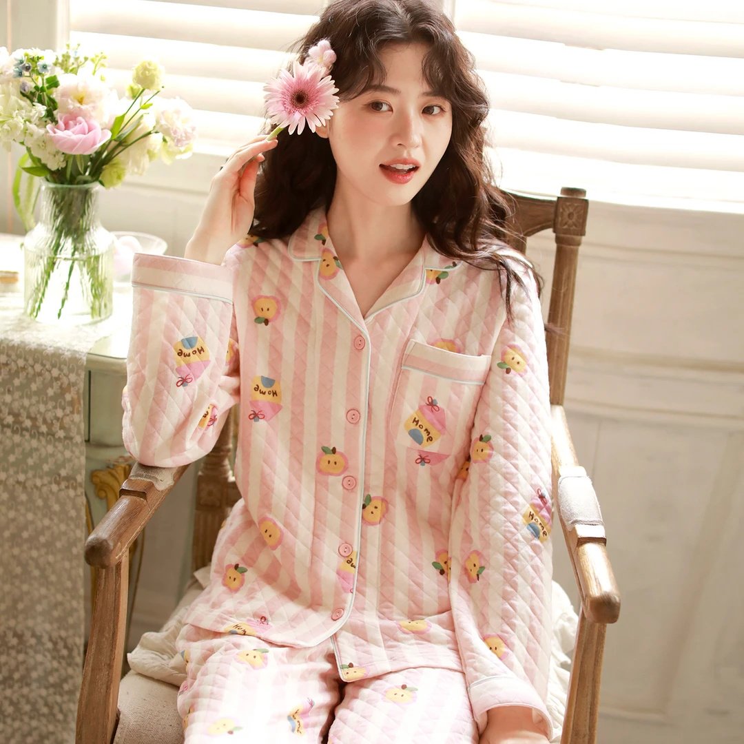 『条纹苹果』富朵月子服秋冬空气棉产后哺乳衣孕妇睡衣春待产家居服