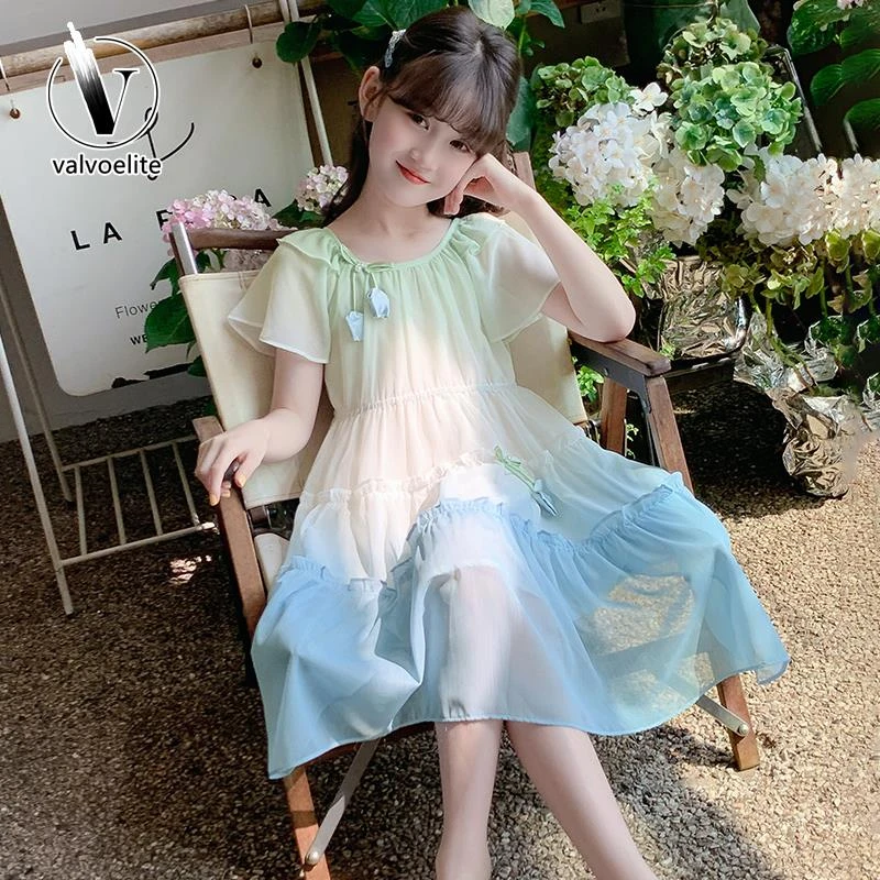 VALVOELITE女童连衣裙2025新款洋气时髦渐变裙子中大童时尚公主裙
