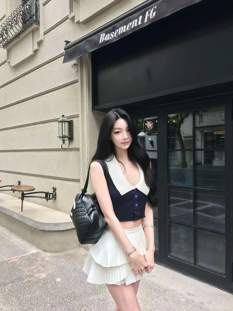 梦梦 MENGMENG｛夏季气质显瘦百搭A字短款防走光百褶裙}