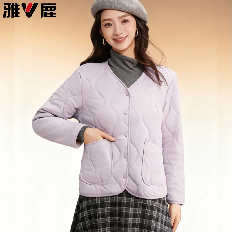 雅鹿女士棉服内胆无领加厚羊毛保暖内衣棉衣加绒防寒秋冬季内搭