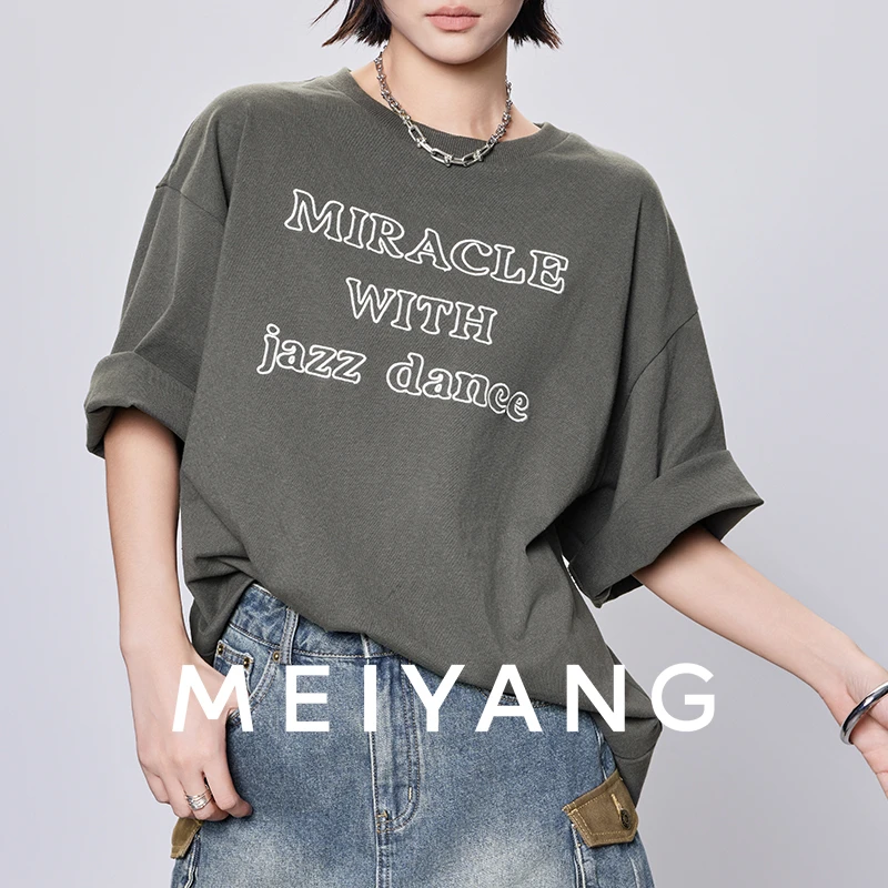 A美洋MEIYANG 爵士少女T【商场同款】 男女复古做旧圆领上衣-周四