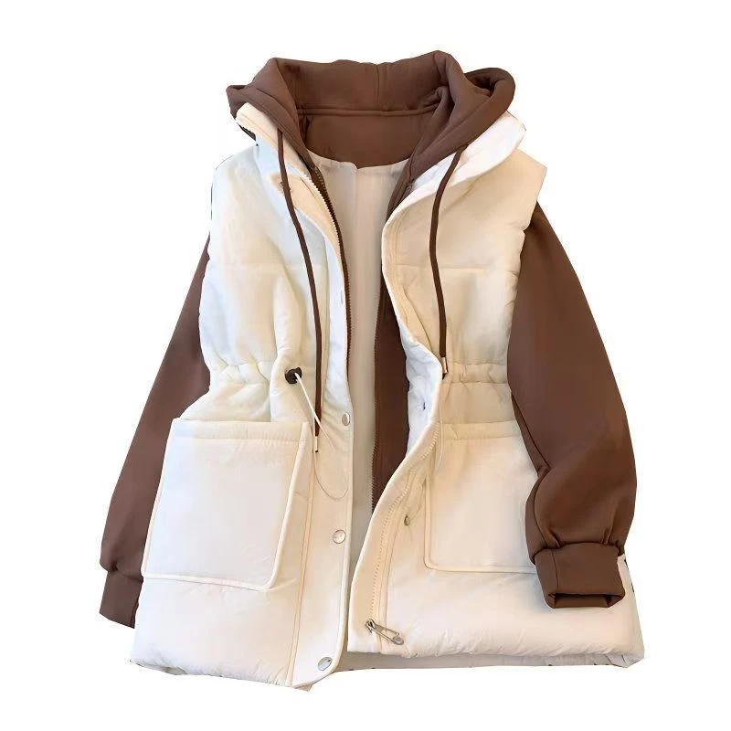 【扣号专用链接③】2025假两件韩版拼接连帽羽绒棉服【以直播间为准】