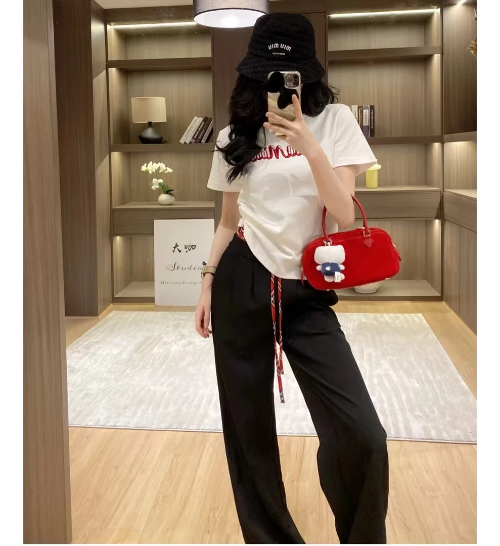 2025新款夏季字母刺绣钉珠短袖D25006