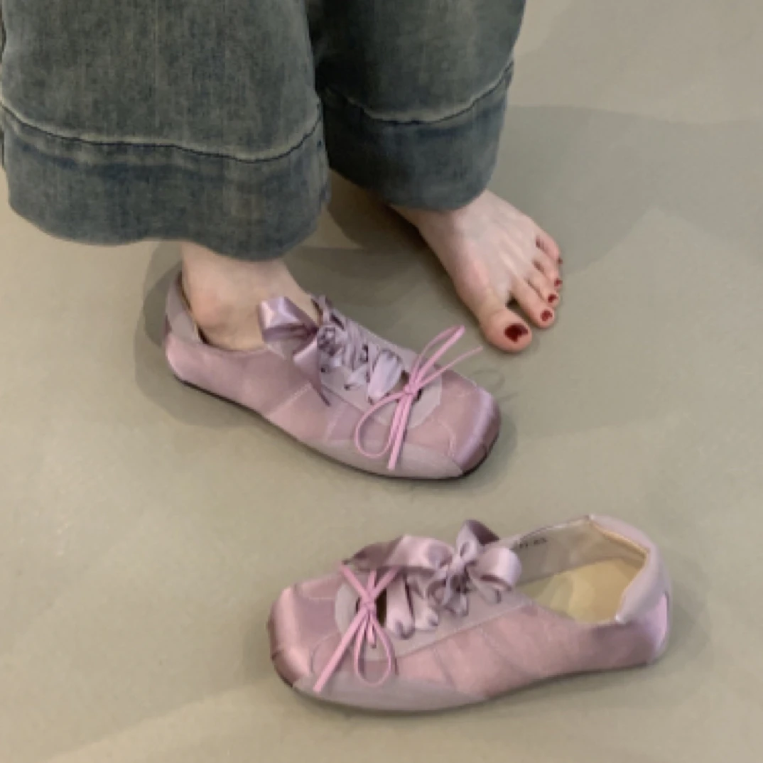 法式小众绸面休闲运动鞋2025年新款蝴蝶结芭蕾百搭内增高玛丽珍鞋