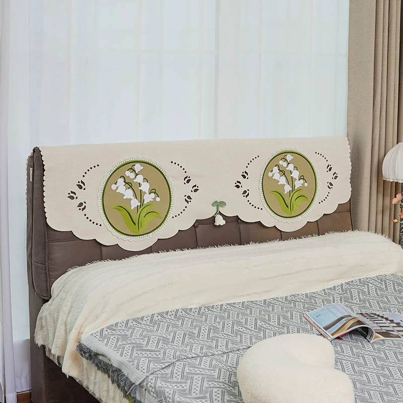 布艺床头罩简约软包刺绣床头盖布万能通用床头套轻奢床头改造神器