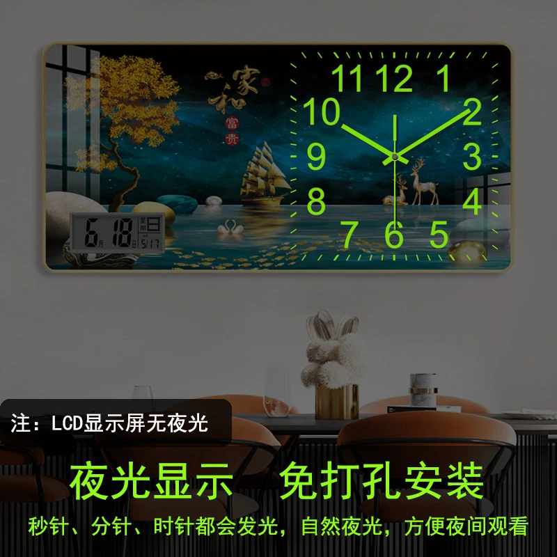 新款网红挂钟客厅时钟表家用夜光静音墙壁餐厅挂画真正挂画装饰画