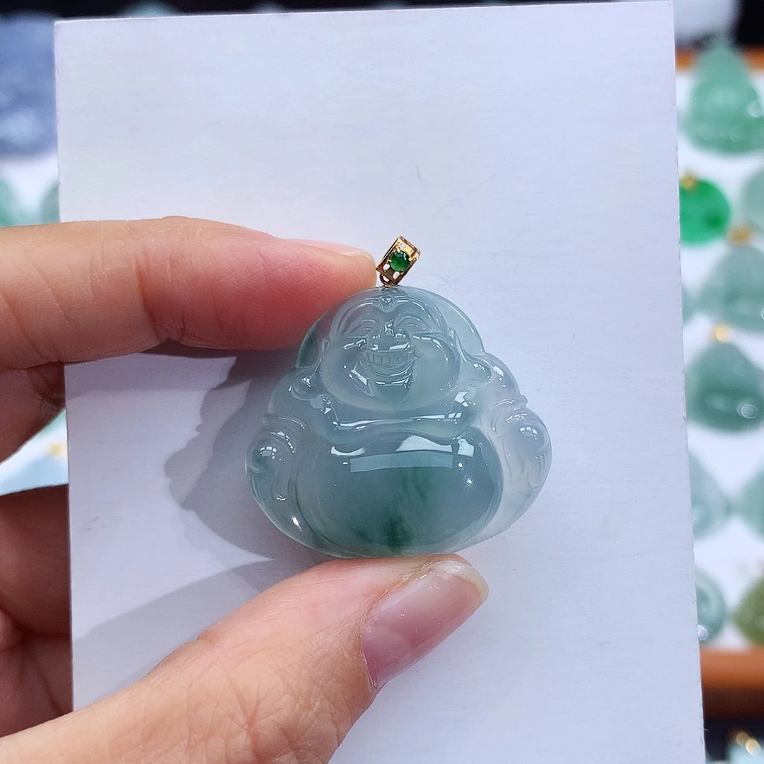 墨***毅翡翠18K金镶嵌颈饰翡翠吊坠