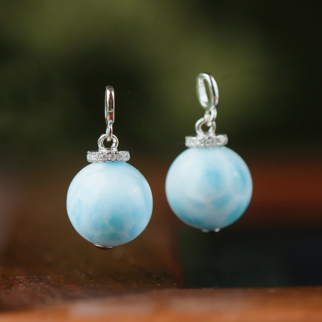 S925银镶嵌海纹石圆珠女款吊坠 不含链（多样性发货 发其一）