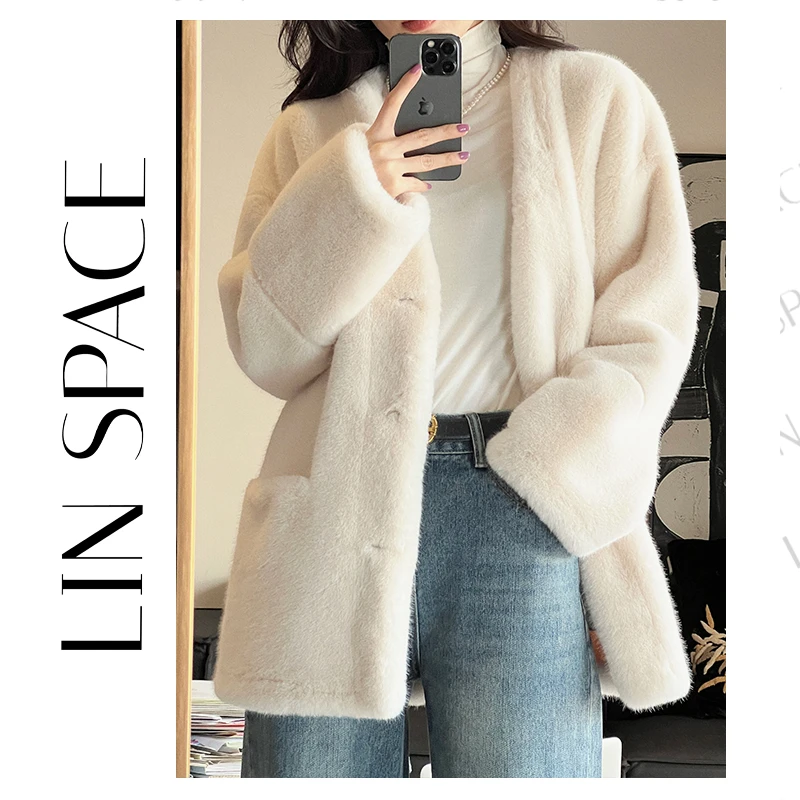 【皮毛一体外套】欧貂绒环保仿真皮毛一体秋冬新款毛毛短外套