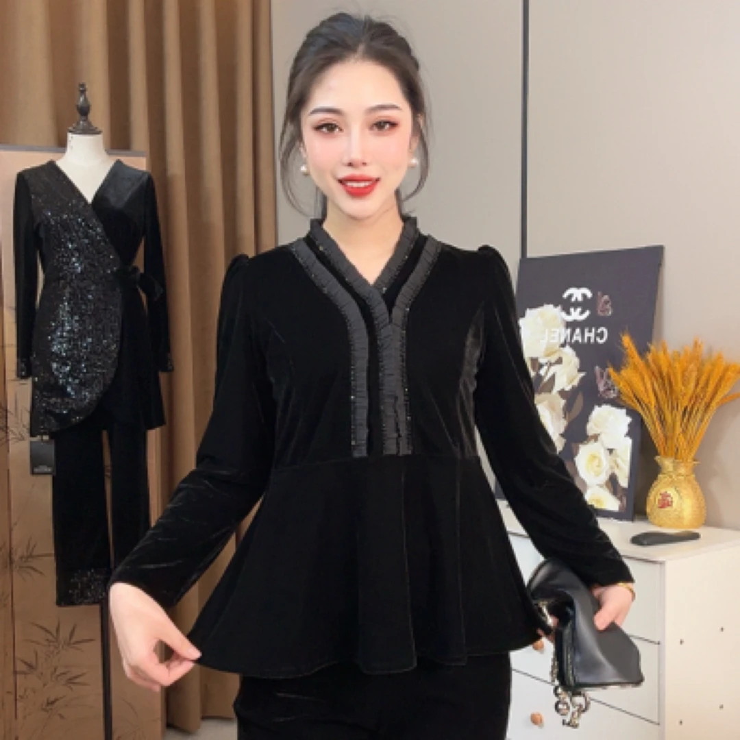 6759设计师原创定制高端品质时尚休闲新中式丝绒小衫国风时尚休闲