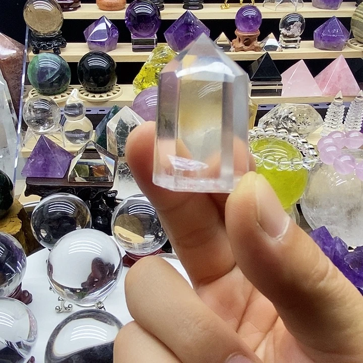 石材天然白水晶柱摆件