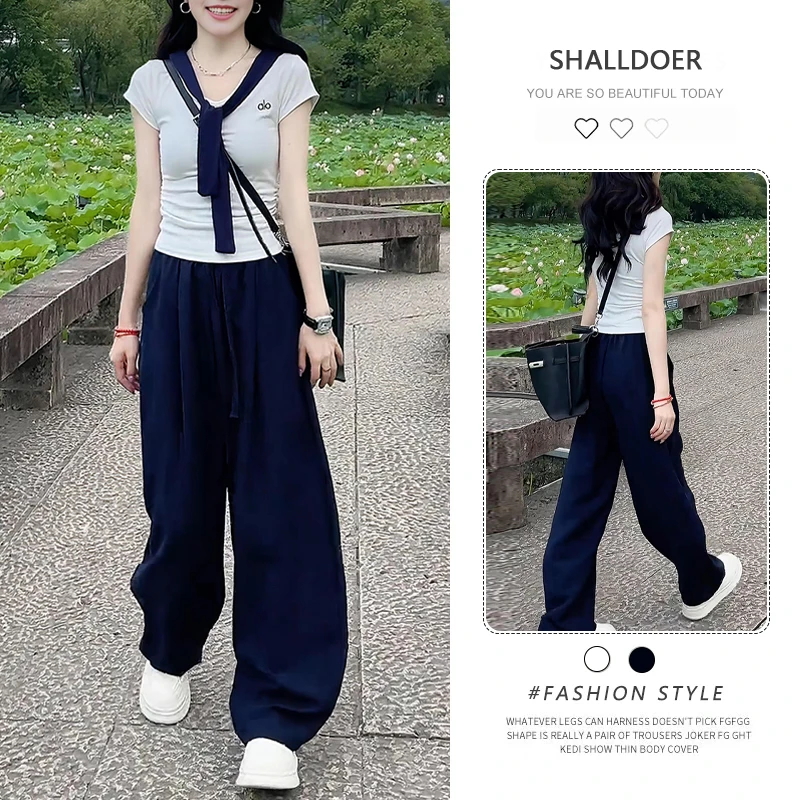 2025年夏季新款V领字母印花短袖上衣休闲长裤套装女小众两件套潮