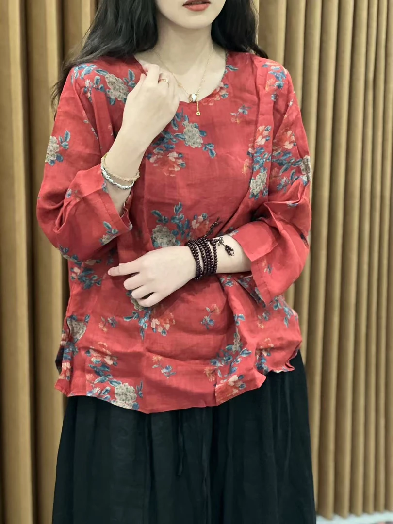 WFF-3689夏季新品天然苎麻轻薄透气小衫女时尚洋气百搭套头小衫