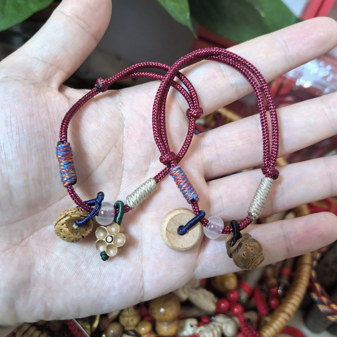 老桃木桃篮平安扣手串红绳成人孩子情侣保平安手链