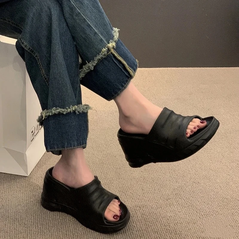 网红超厚底外穿棉花糖软底鞋百搭便携高颜值夏季女坡跟凉拖鞋