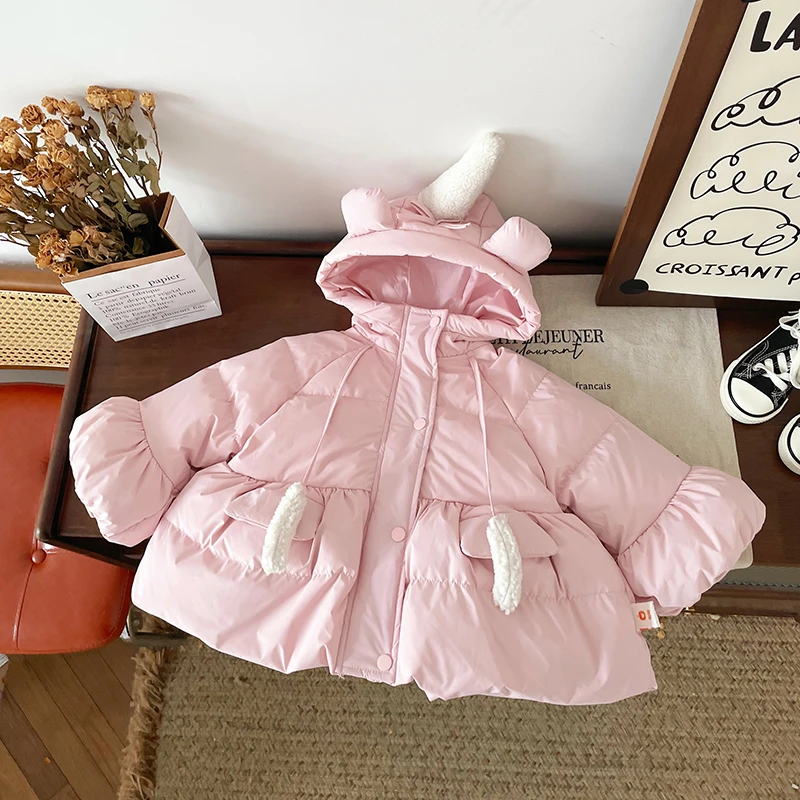 【现货】DW241245橘止皮儿童羽绒服冬季新女童连帽外套90白鸭绒防寒