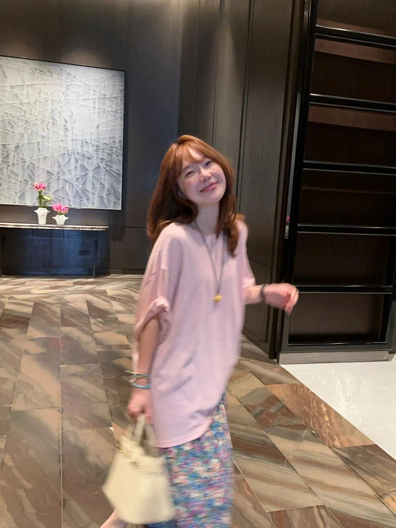 【BORAKOO】简约百搭芋泥粉色宽松短袖T恤