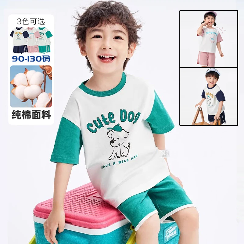 品牌折扣婴幼儿短袖运动套装男女童卡通夏季薄款纯棉T恤两件套