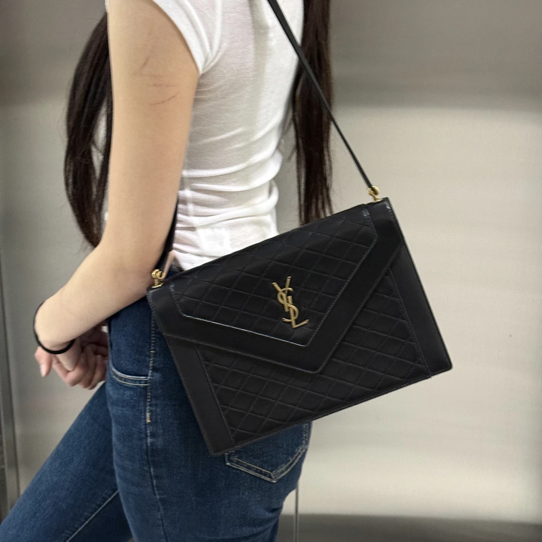 95新 YSL/圣罗兰 黑色金标信封单肩包