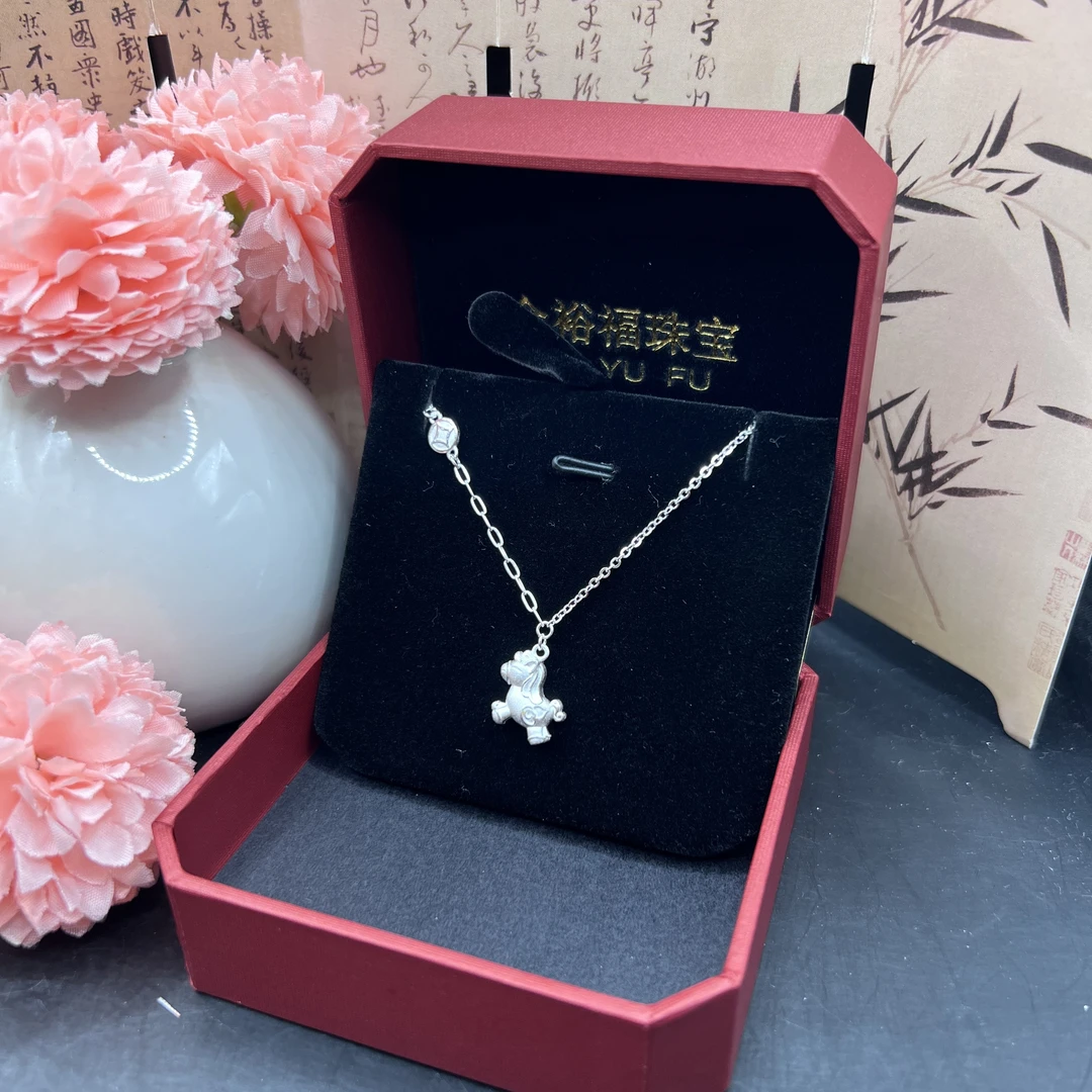 坠链均足银 足银古法一马当先钱币套链