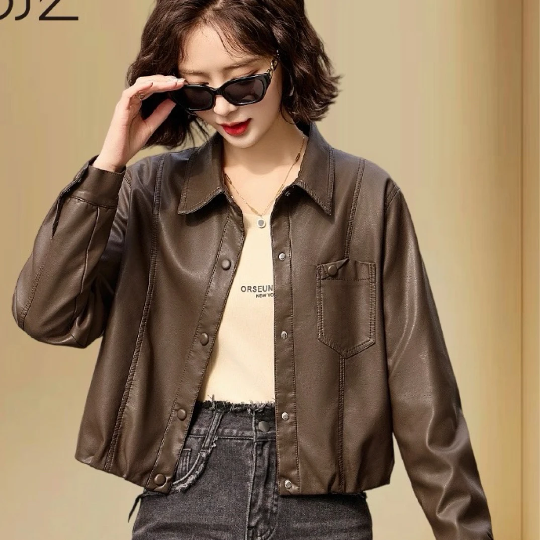 短款方领 pu 皮衣加厚绵夹克修身宽松翻领时尚