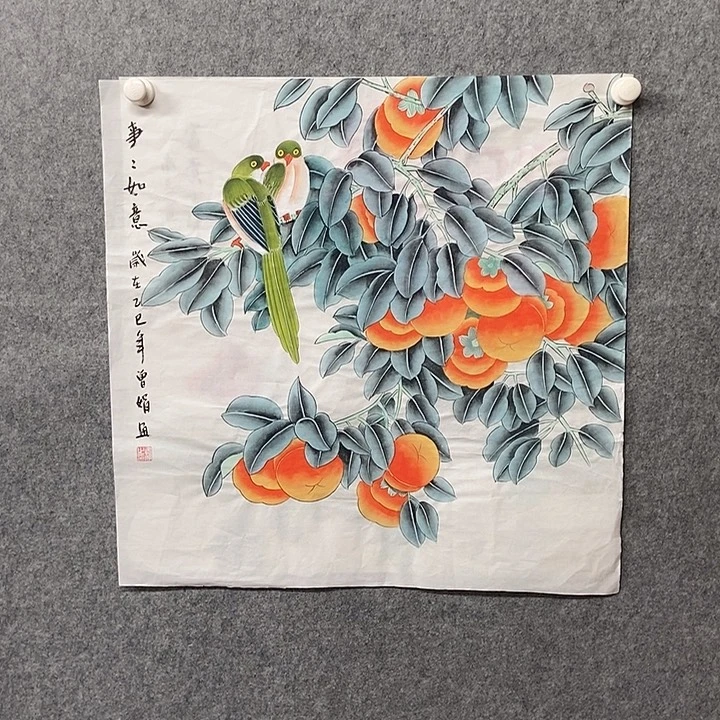 国画四尺斗方工笔花鸟一副
