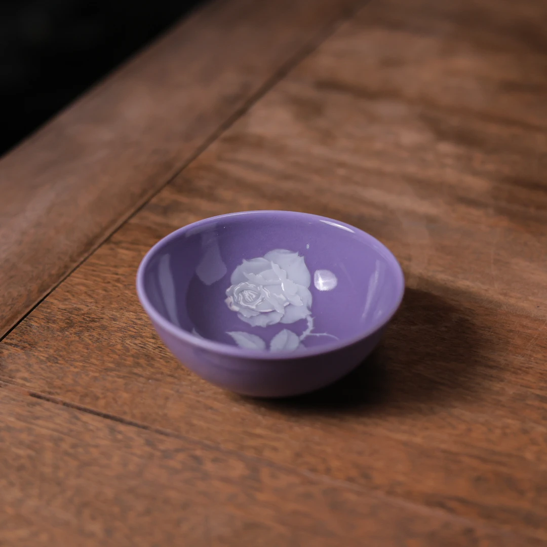 【斋居】烟霞紫玫瑰花普洱杯（蓝舍Q0213）