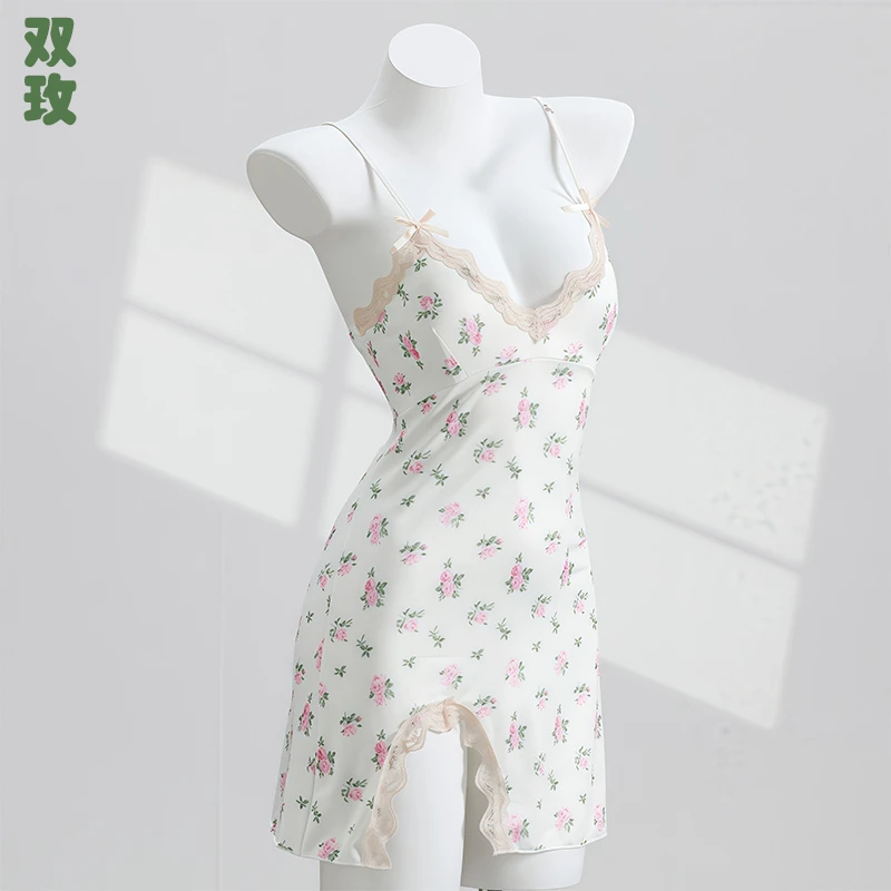 【双玫*紫华】新款时尚花边小众吊带睡衣女士性感睡裙8930